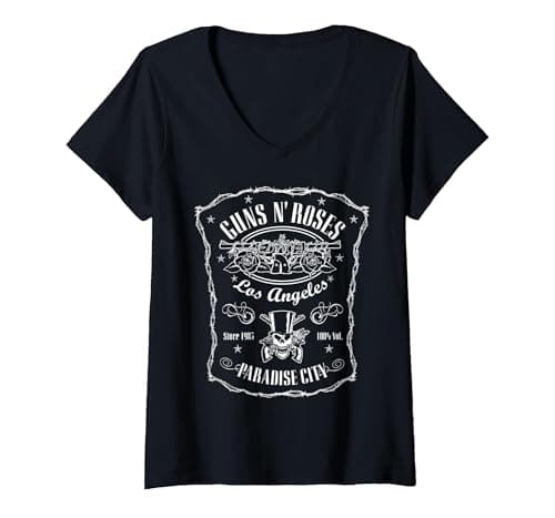 Image of Women's Official Guns N' Roses Paradise Label V-Neck T-Shirt, Black, Medium