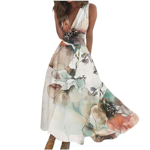 Image of Generic Women's Plus Size Summer Dresses, Floral Lace A-line Maxi Dress, Green, Size 3XL, UK 14, Casual, Party, Women's Casual Wear