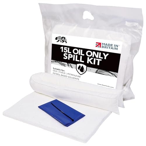 Image of 15L Oil and Fuel Spill Kits, UK Manufactured, White, Repels Water, Can be used for Oils, Oil-Based Fluids, Fuels, Lubricants, Hydrocarbon Based Fluid - For Indoor/Outdoor Use - On-the-go Bag