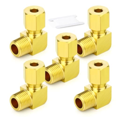 Image of ERGAOBOY 5Pcs Brass Compression Tube Pipe Fitting, 8MM Tube OD X 1/2" BSP Thread 90 Degree Elbow Male Compression Union Connector