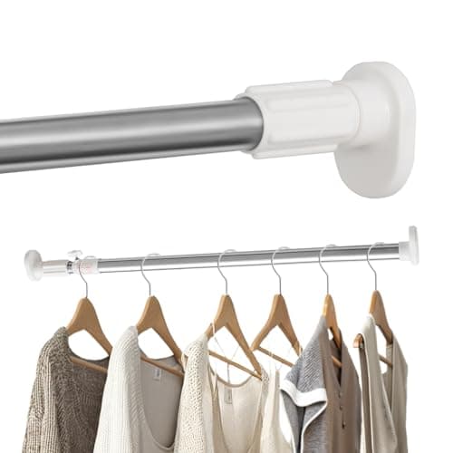 Image of Hershii Clothes Rail for Wardrobe, Window Shower Curtain, Tension Rod, No Drilling, Stainless Steel Telescopic Rod, Extendable Cupboard Rail, Pipe Diameter 25.4/22.2 mm, 40-60 cm, Ivory