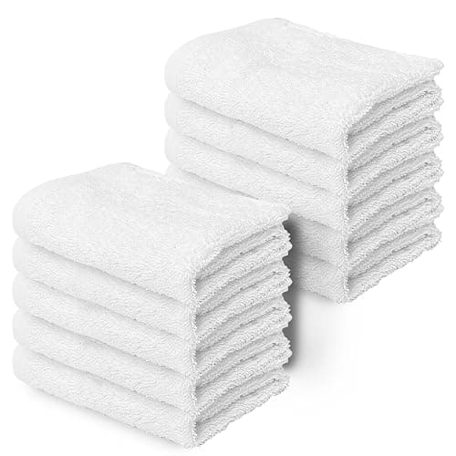 Image of Makooz 10 Pc Face Flannels Pack – 500 GSM 100% Egyptian Cotton Towel Set - Quick Dry and Absorbent Wash Cloth - Easy Drying Kitchen and Bath Flannel for Home Spa and Professional Use (White 30x30 CM)