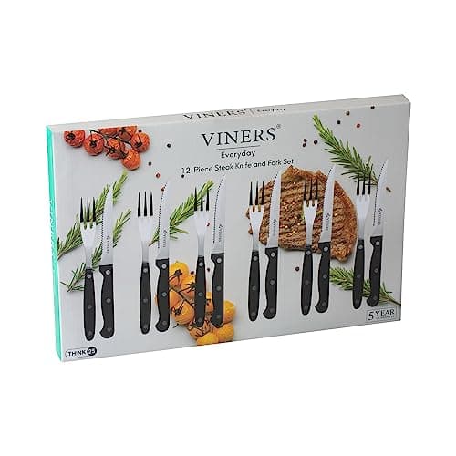 Image of Viners Everyday 12 Piece Silver Stainless Steel Steak Knife and Fork Set