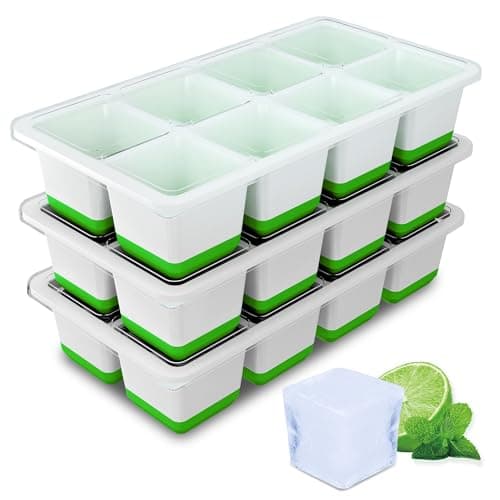 Image of Silicone Ice Cube Tray Large, 3 Pack Large Ice Cube Moulds, Easy Release BPA-Free Ice Trays for Freezer, Silicone Ice Cube Tray with Lid for Whiskey, Cocktails, Drinks(Green)