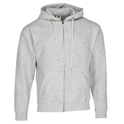 Image of Fruit of the Loom Classic Hooded Sweat Jacket Men's Hooded Sweatshirt Jacket Hoodie + Free Web-Textilien24 Fabric Bag - S M L XL XXL 3XL 4XL 5XL, heather grey, 4XL