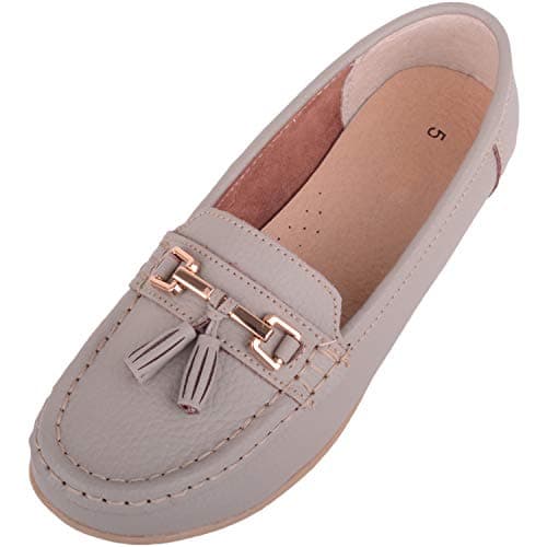 Image of ABSOLUTE FOOTWEAR Womens Slip On Leather Loafer/Deck/Boat Shoes, Mushroom, UK 4