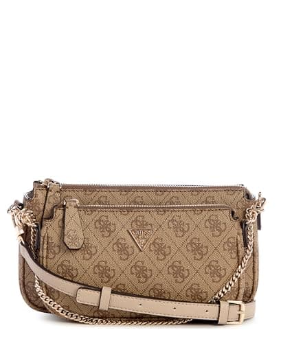 Image of GUESS Women's Noelle Ii Double Pouch Crossbody, Latte Logo, One Size