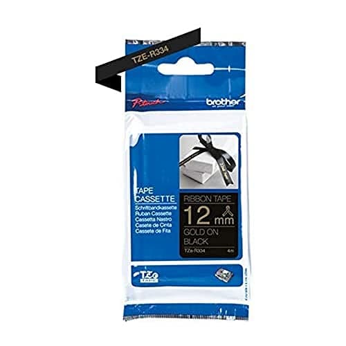 Image of Brother TZe-R334 Labelling Tape Cassette, Gold on Black, 12 mm (W) x 4M (L), Ribbon Tape, Brother Genuine Supplies