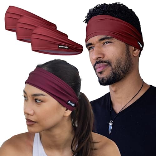 Image of Sweatband for Men and Women - Unisex Non Slip Headband That Wicks Moisture and Eliminates Excess Sweat - Durable & Long-Lasting - Running, Sports, Gym (Dark Red, Single)