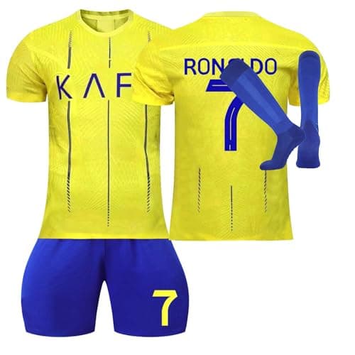 Image of AZISEN Away Kit, 2023 2024 Boys' Tracksuits Home Away Soccer Jerseys Unisex Activewear Football Kits Boys' Football Training Shirts Shorts and Socks Soccer Jersey (No.7,Children 12-13 Years)