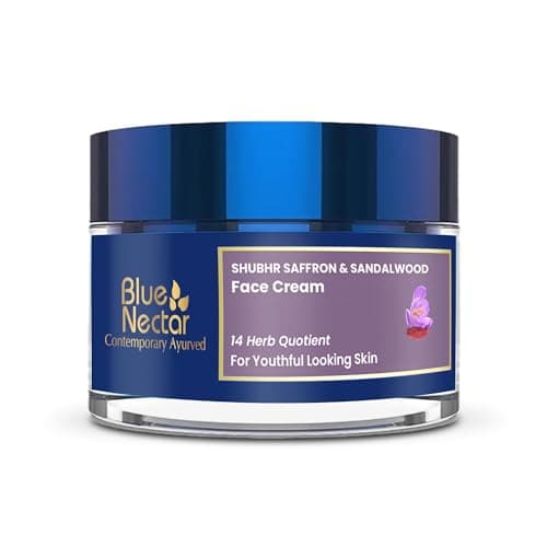 Image of Blue Nectar Anti Aging Face Cream for Women with Saffron Sandalwood | Ayurvedic Alternate to Retinol Cream for Fine Lines & Wrinkles | Day & Night Face Moisturiser for Mature Skin (14 Herbs, 50g)