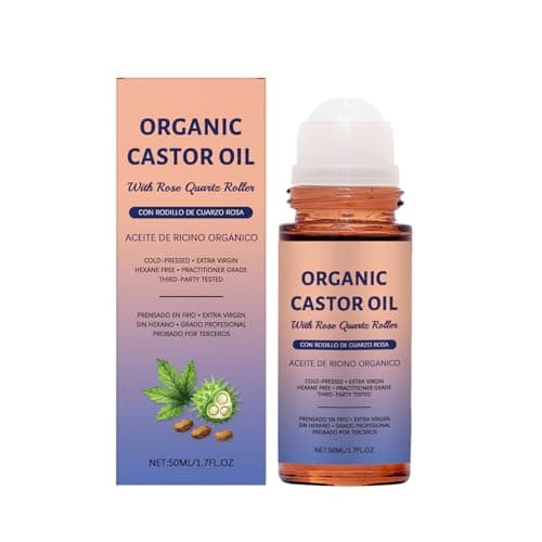 Image of Organic Castor Oil Rose Quartz Roller Bottle, Organic Castor Oil Roll on with Rose Quartz Roller, Organi𝐜 Casto𝐫 Oils Ros𝐞 𝐐uartz Rolle𝐫 Ball, Gently Nourishes Skin, Natural Ingredients (1pcs)
