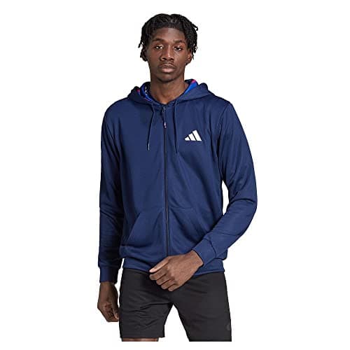 Image of adidas Men's Train Essentials Seasonal Training Full-Zip Jacket, Dark Blue/White, M
