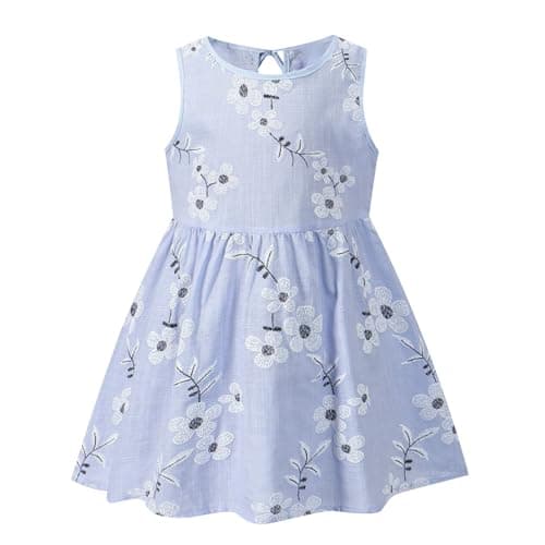 Image of duxyoz Baby Girl's Sleeveless Cotton Summer Causal Dresses Cute Swing a line Boho Beach Holiday mini Dress Lightweight Toddler Elegant Pleated Sundress Kids Daily wear Playwear Clothing 3-4 Years