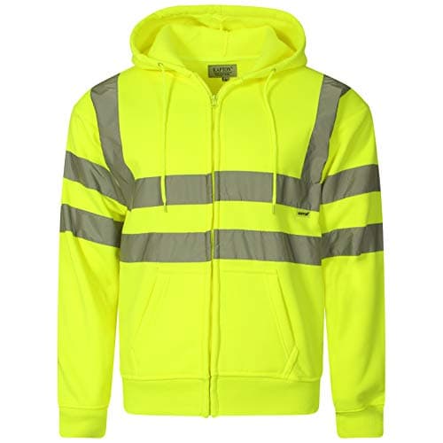 Image of Style Spot Men Hi Vis Zip Up Hoodie Hooded Sweatshirt Safety Security | High Visibility Reflective Tape Work Fleece Safety Sweat Shirts Hoodie (Medium, Yellow)