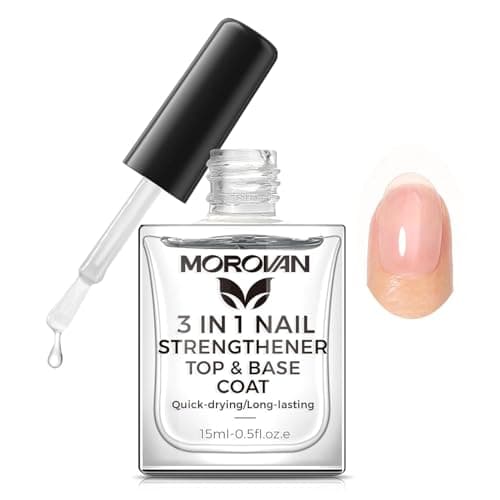 Image of Morovan 3in1 Clear Nail Polish: Base Coat Top Coat 3in1 Nail Strengthener Clear Nail Varnish 15ml