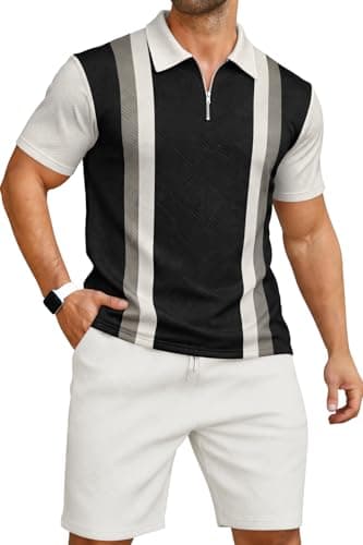 Image of KUYIGO Men's fashionable 2 piece sports suit, comfortable and warm fashion T-shirt and shorts set M Black White
