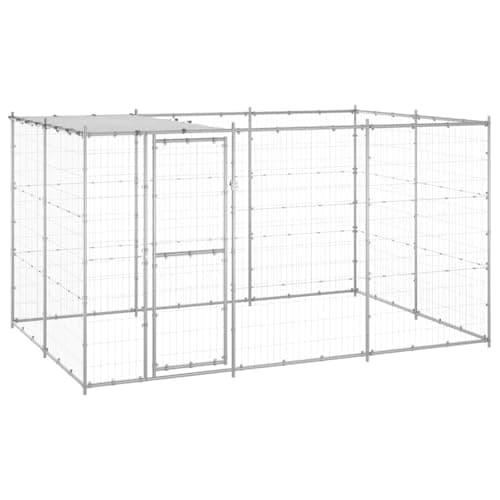 Image of vidaXL Outdoor Dog Kennel Galvanised Steel with Roof Patio Garden Terrace Backyard Lawn Animal Pet Supply Dog Puppy Enclosure Run House Cage 7.26 m??