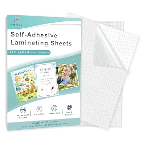 Image of HYPERTAI Self-Adhesive Laminating Sheets, A4 Size 20-Pack No Heat No Machine Laminating Pouches, 225 * 310MM 100 Micron Glossy Protection Film for DIY Crafts, Home & School