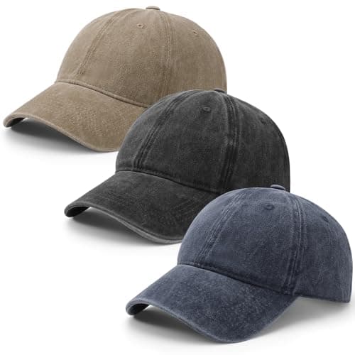 Image of ViEinkaufen 3 Pack Baseball Caps Cotton Distressed Baseball Cap Adjustable Vintage Washed Hat for Men Women Outdoor Golf Tennis