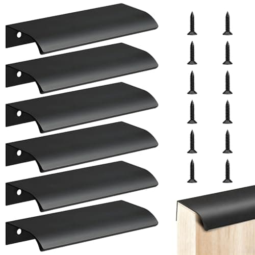 Image of Lirynox Black Kitchen Cabinet Pull Handles, 6 Pcs 80mm Finger Edge Concealed Wardrobe Door Handle for Drawer and Cupboard, Matte Invisible Cupboards Pulls