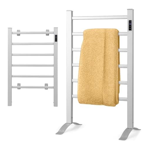Image of Multigot 6 Bar Heated Towel Rack, Electric Aluminum Towel Warmer Rail with 8H Timer, LED Display and Overheat Protection, Freestanding & Wall Mounted Electric Towels Radiator for Bathroom