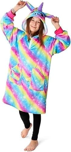 Image of TANNESS Kids Oversized Hoodie, Oversized Hoodie | Hoodie Blanket with 2 Large Pocket | Comfy Unicorn Rainbow Design Hooded Blanket | Winter Hooded Blanket,Unicorn Gifts for Girls