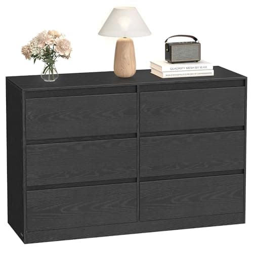 Image of VASAGLE KAILYN Collection - Chest of Drawers for Bedroom, Storage Organiser Unit with 6 Drawers, 40 x 119.4 x 75 cm, Modern Style, Ebony Black LTS616B01
