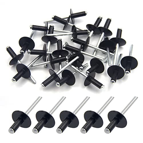 Image of Black Pop Rivets, BESTYCHAO 50pcs Large Aluminum Blind Rivets 4.8mm x 12mm, Large Flange Pop Rivets