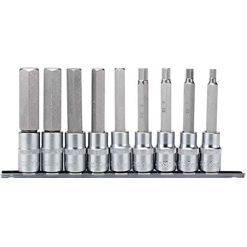 Image of Draper 16308 1/2-Inch Square Drive Metric 100 mm Long Hexagonal Socket Bit 9 Piece Set