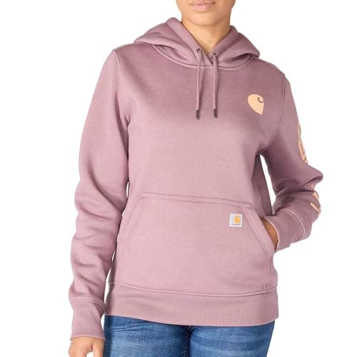 Image of Carhartt Iconic Clarksburg Logo Sweatshirt Hoodie Women, Ash Berry Heather, M