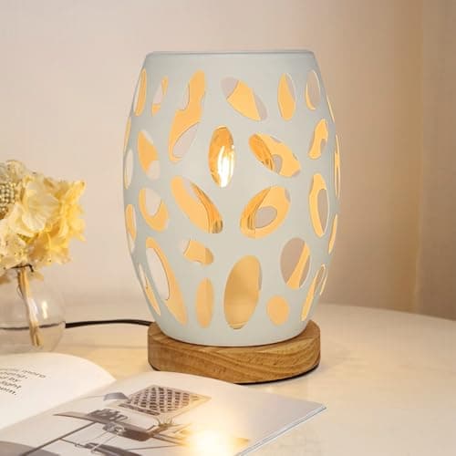 Image of HHMTAKA Metal Lampshade Bedside Table Lamps Egg Shaped Bedroom Lamps Decorative Bedside Lamps with Edison Bulb for Bedroom Home Weddings Parties Patio Indoor (White)