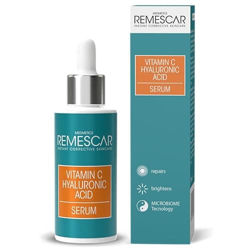 Image of Remescar Vitamin C & Hyaluronic Acid Serum 30ml – Collagen Boosting Serum with Microbiome Technology – Intense Hydration for Smooth & Firm Skin