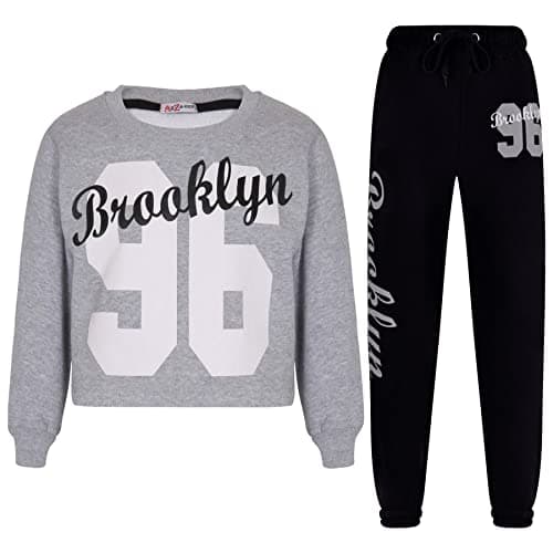Image of A2Z 4 Kids Girls Sweat Suit Tracksuit Crop Top Sweatshirt Sweat Pants 2 Piece Lounge Suit Set for Children Top Bottom Loungewear Gifts for Children Unisex Age 5-13 Years Grey