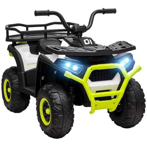Image of AIYAPLAY 12V Kids Electric Ride on ATV, Battery Powered Quad Bike with 4 Suspension Wheels, Forward Reverse Function, Headlights, Music, Storage Basket, for Ages 3-5 Years, Green