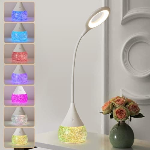 Image of HARPER LIVING LED Desk Lamp with Glitter Base (7-Colour Changing), RGB Table Lamp, 4000K Dimmable Touch Night Light, Bedside Mood Light for Bedroom, Living Room, Office, Gifts