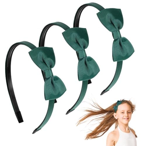 Image of oruola 3pcs School Hair Bows on Headbands Alice Bands,Green Bows Headbands for Girls,School Bow Headband,Girls Green Uniform Colours Ribbon Bow Set Hair Accessories Birthday Gift