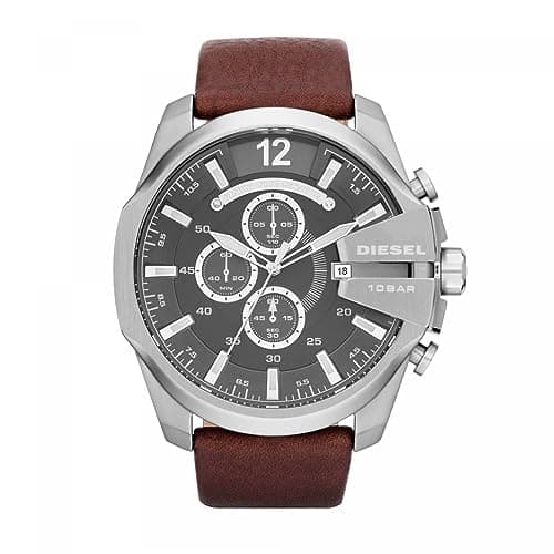 Image of Diesel Watch for Men Mega Chief, Chronograph Movement, 59 mm Silver / Steel Stainless Steel Case with a Leather Strap, DZ4290