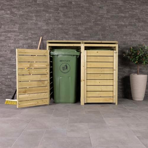 Image of CHARLES BENTLEY FSC® Mixed Certified Double Wooden Wheelie Bin Storage Unit Shed Dustbin - Pressure Treated - Solid Wooden Construction