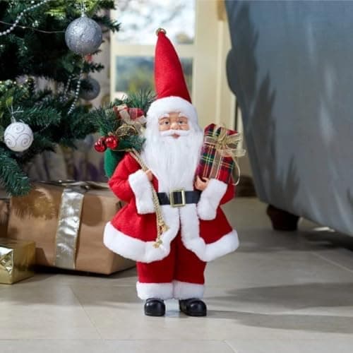 Image of Marco Paul 60 cm Standing Santa Claus Christmas Decoration - Medium Father Christmas Figure in Red & White - Traditional Indoor Xmas Display Ornament for Fireplace, Hallway & Seasonal Home Styling