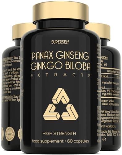 Image of Panax Ginseng Capsules High Strength - 6000mg Korean Red Ginseng & Ginkgo Biloba for Natural Energy & Focus - Vegan & UK Made - 60 Tablets One-a-Day - Premium Ginseng Root Supplements for Men & Women