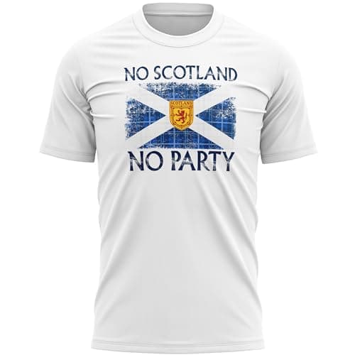 Image of Tartan No Scotland No Party Mens T Shirt Scottish Coat of Arms Football Tee Saltire European Footy Top, M, White