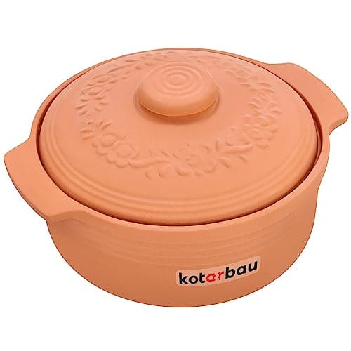 Image of KOTARBAU® Ceramic Roasting Dish 4 L Roman Pot Ceramic Pot with Lid and Handles Natural Tone Steamer Rustico Clay Roasting Dish Ceramic Grill Bowl Round Stoneware Bread Baking Mould Terracotta T