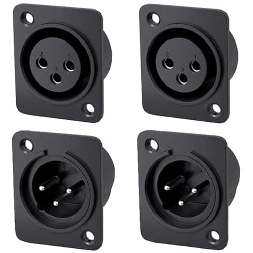 Image of VISSQH 4 pcs XLR Male to Female Socket Connectors,XLR Solder Connector Microphone Audio Socket 3 Pin Panel Mount Microphone Cable Plug(Black)