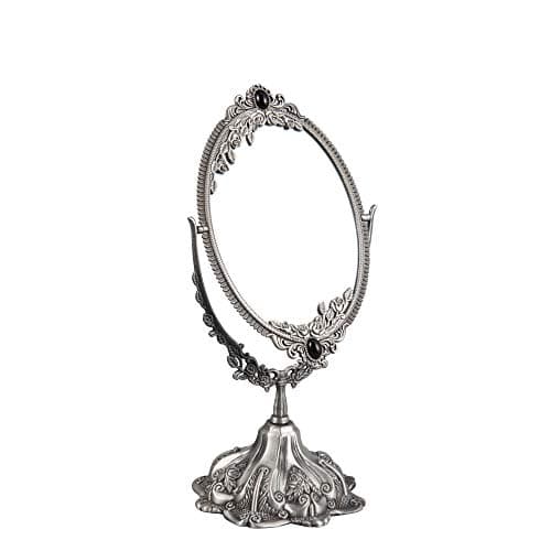 Image of Feyarl Vintage Makeup Mirror Oval Floral Tabletop Double Side Rotating Vanity Mirror with Stand for Dressing Table Bedroom (Small)