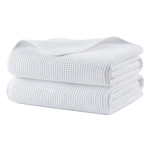 Image of POLYTE 380 gsm Microfibre Oversize Quick Dry Lint Free Waffle Bath Towel for Body, 76.2 x 152.4 cm, Set of 2
