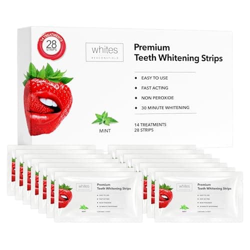 Image of Whites Beaconsfield Teeth Whitening Strips, 28 Strips (14-Day Treatment) – Non-Peroxide Formula, Enamel-Safe, Brighten Teeth Fast, Removes Coffee, Wine, Smoke Stains, Safe for Sensitive Teeth