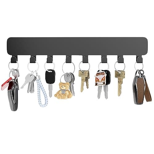 Image of Josmimic Key Hook Wall Mount, Self Adhesive Metal Key Rack with 8 Hooks, No Drill Wall Key Hanger for Entryway, Kitchen, Office, Black