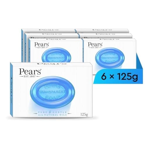 Image of Pears Pure & Gentle Transparent Natural Soap Bar - Made with Mint Extracts, Nourishing and Refreshing Bathing Cleanser, Gentle & Soothing Skin Care, Pure Transparency, Pack of 6 x 125g