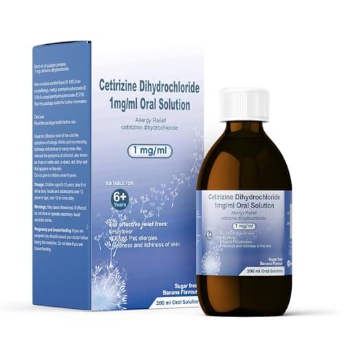 Image of Cetirizine Diydrochloride Allergy Relief Syrup | Antihistamine Oral Solution for Hay Fever, Dust & Pet Allergies, Hives, Redness and Itchiness of Skin | Adults & Children Over 6 Years (200 ml)